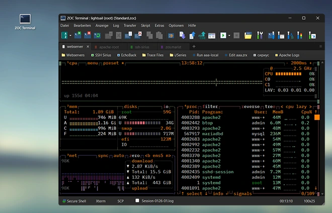 ZOC Terminal Emulation Screenshots